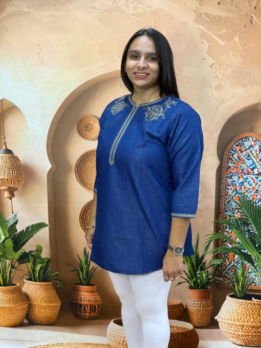STRAIGHT TUNIC (DENIM) (WITH WORK)