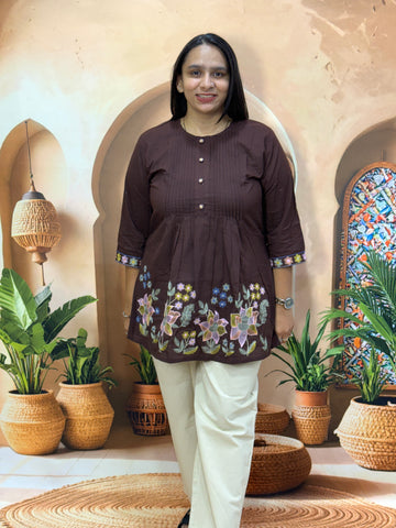 STRAIGHT TUNIC (PURE CAMRIC COTTON) (WITH WORK)