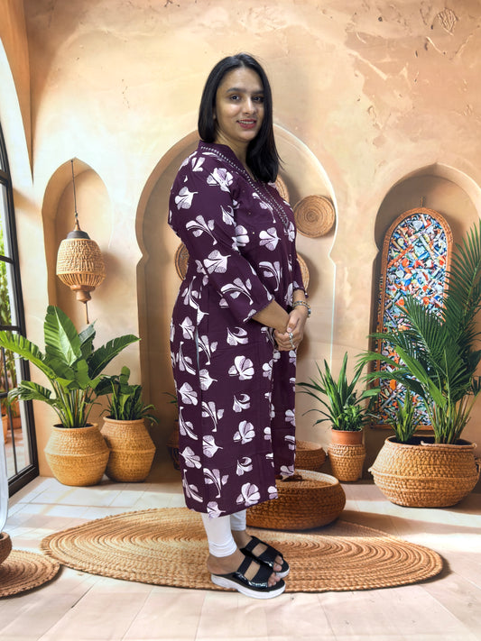 STRAIGHT KURTI (PURE CAMRIC COTTON) (WITH WORK)