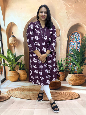 STRAIGHT KURTI (PURE CAMRIC COTTON) (WITH WORK)