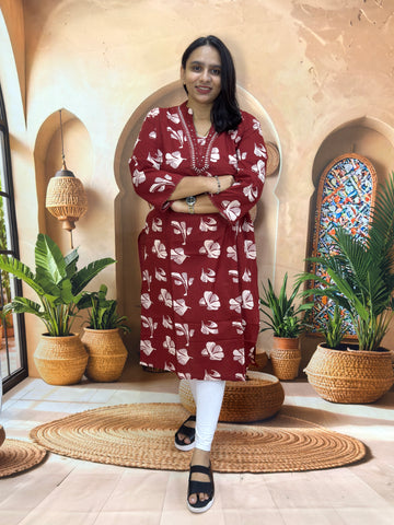 STRAIGHT KURTI (PURE CAMRIC COTTON) (WITH WORK)