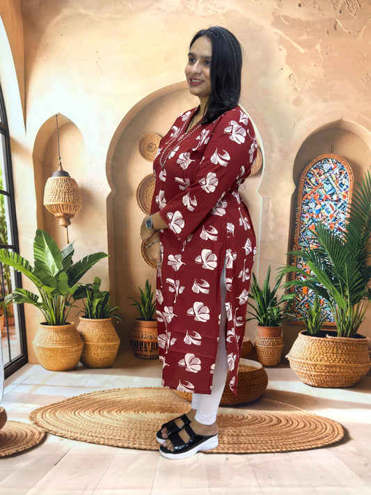 STRAIGHT KURTI (PURE CAMRIC COTTON) (WITH WORK)