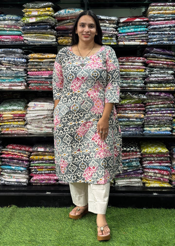 ALINE KURTI WITH PLAZO (KHADI COTTON,WITH WORK)