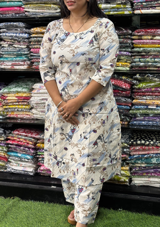 ALINE KURTI WITH PLAZO (KHADI COTTON,WITH WORK)