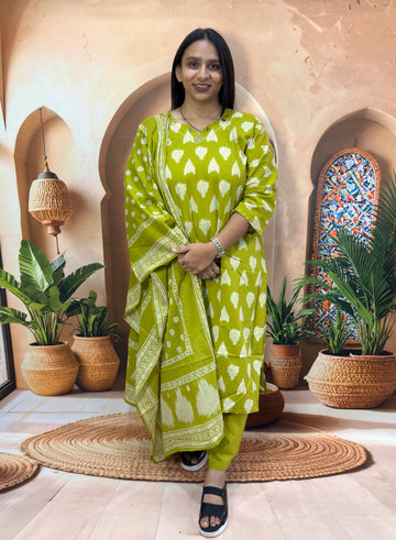 STRAIGHT KURTI PLAZO DUPATTA (DHABU COTTON) (WITH WORK)