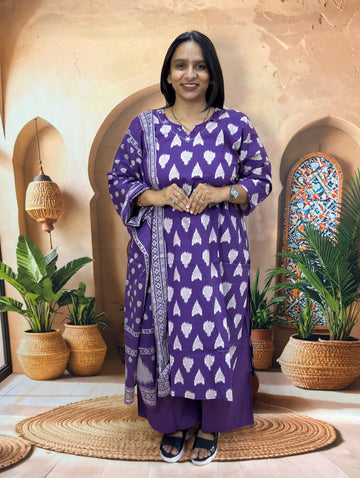 STRAIGHT KURTI PLAZO DUPATTA (DHABU COTTON) (WITH WORK)