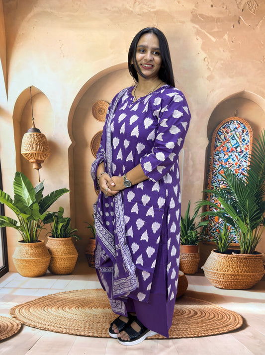 STRAIGHT KURTI PLAZO DUPATTA (DHABU COTTON) (WITH WORK)