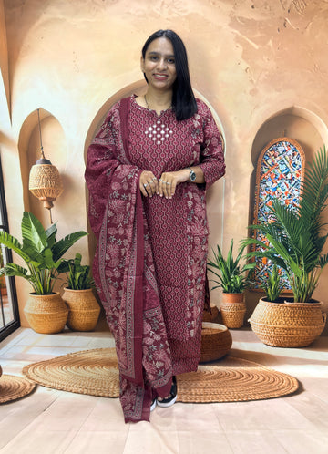 STRAIGHT KURTI PLAZO DUPATTA (CAMRIC COTTON) (WITH WORK)