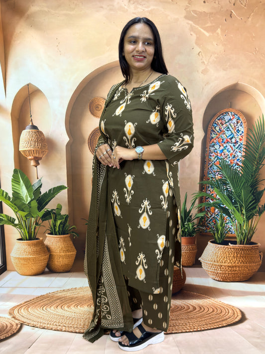 STRAIGHT KURTI PLAZO DUPATTA (PURE CAMRIC COTTON) (WITH WORK)