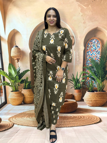 STRAIGHT KURTI PLAZO DUPATTA (PURE CAMRIC COTTON) (WITH WORK)