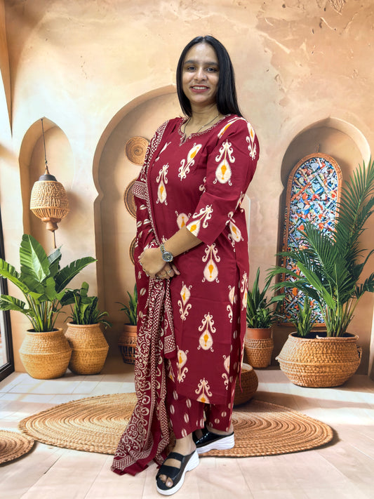 STRAIGHT KURTI PLAZO DUPATTA (PURE CAMRIC COTTON) (WITH WORK)
