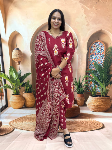 STRAIGHT KURTI PLAZO DUPATTA (PURE CAMRIC COTTON) (WITH WORK)