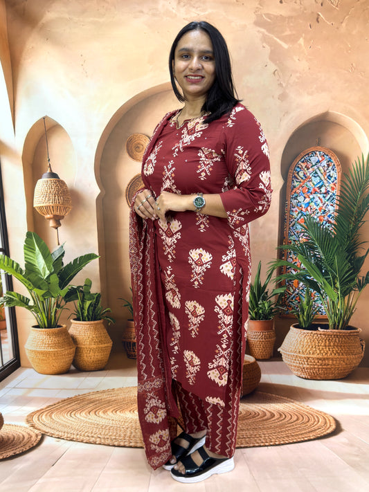 STRAIGHT KURTI PLAZO DUPATTA (PURE CAMRIC COTTON) (WITH WORK)