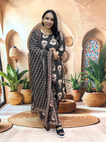 STRAIGHT KURTI PLAZO DUPATTA (PURE CAMRIC COTTON) (WITH WORK)