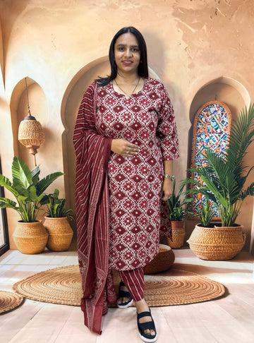 STRAIGHT KURTI PLAZO DUPATTA (PURE CAMRIC COTTON) (WITH WORK)