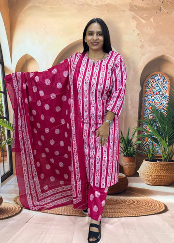 STRAIGHT KURTI PANT DUPATTA (PURE CAMRIC COTTON)