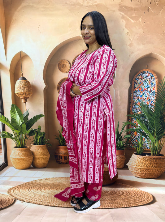 STRAIGHT KURTI PANT DUPATTA (PURE CAMRIC COTTON)