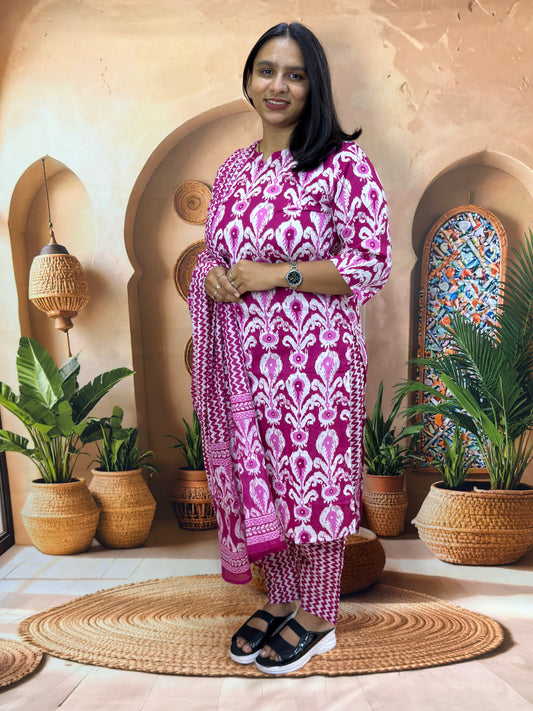 STRAIGHT KURTI PANT DUPATTA (PURE CAMRIC COTTON)