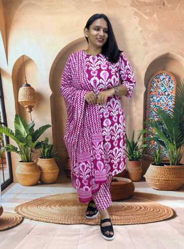 STRAIGHT KURTI PANT DUPATTA (PURE CAMRIC COTTON)
