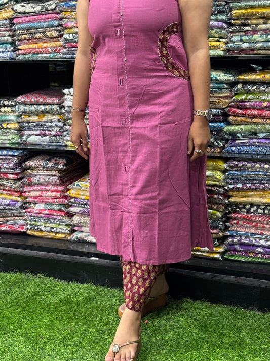 ALINE KURTI WITH PLAZO (KHADI COTTON,WITH WORK)