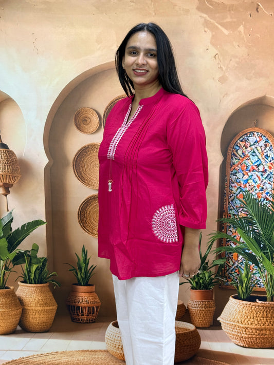 ALINE TUNIC (PURE CAMRIC COTTON , WITH WORK)