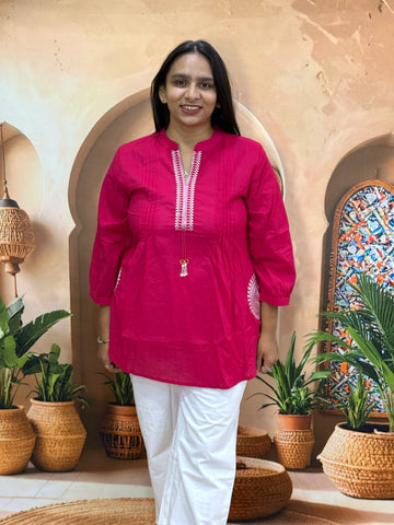 ALINE TUNIC (PURE CAMRIC COTTON , WITH WORK)