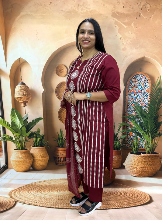 STRAIGHT KURTI PLAZO DUPATTA (DHABU COTTON , WITH WORK)