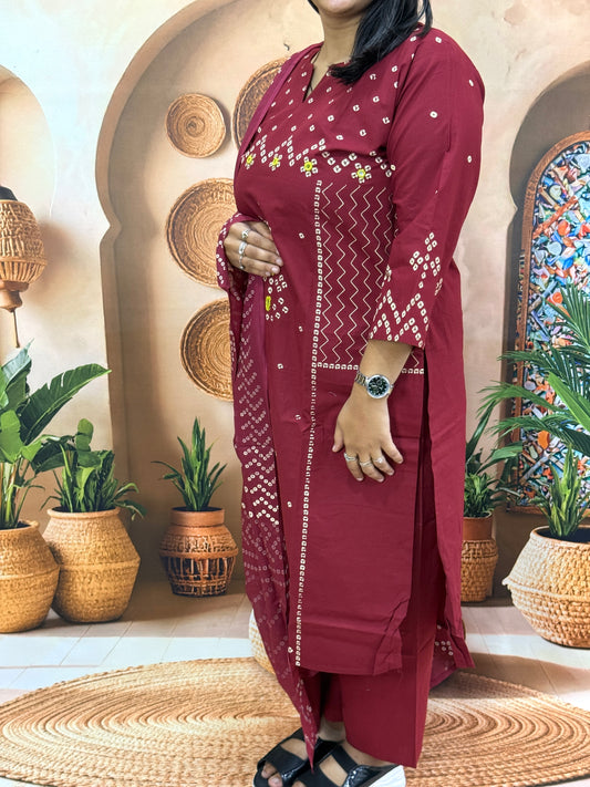 STRAIGHT KURTI PLAZO DUPATTA (DHABU COTTON , WITH WORK)