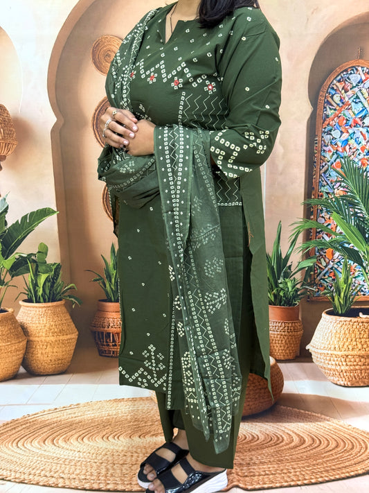 STRAIGHT KURTI PLAZO DUPATTA (DHABU COTTON , WITH WORK)