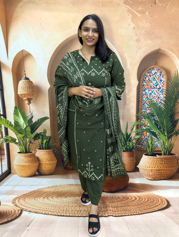 STRAIGHT KURTI PLAZO DUPATTA (DHABU COTTON , WITH WORK)