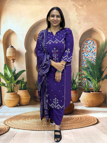 STRAIGHT KURTI PLAZO DUPATTA (DHABU COTTON , WITH WORK)
