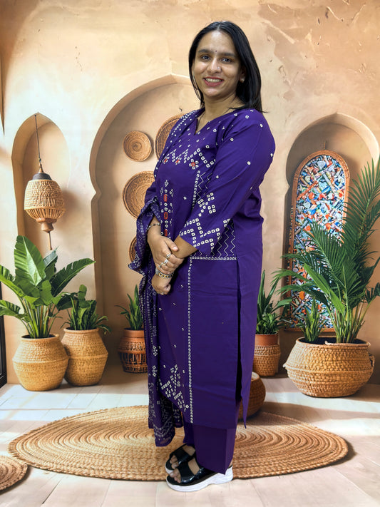 STRAIGHT KURTI PLAZO DUPATTA (DHABU COTTON , WITH WORK)