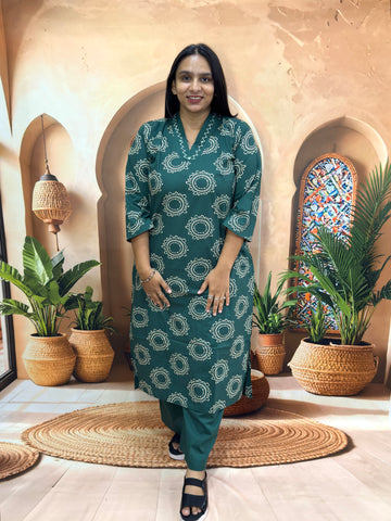 STRAIGHT KURTI PLAZO (DHABU COTTON , WITH WORK)