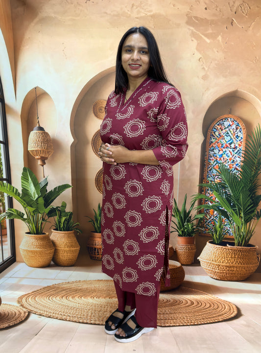 STRAIGHT KURTI PLAZO (DHABU COTTON , WITH WORK)