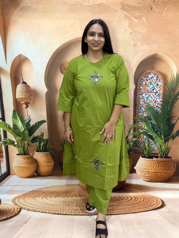 ALINE KURTI PLAZO (DHABU COTTON , WITH WORK)