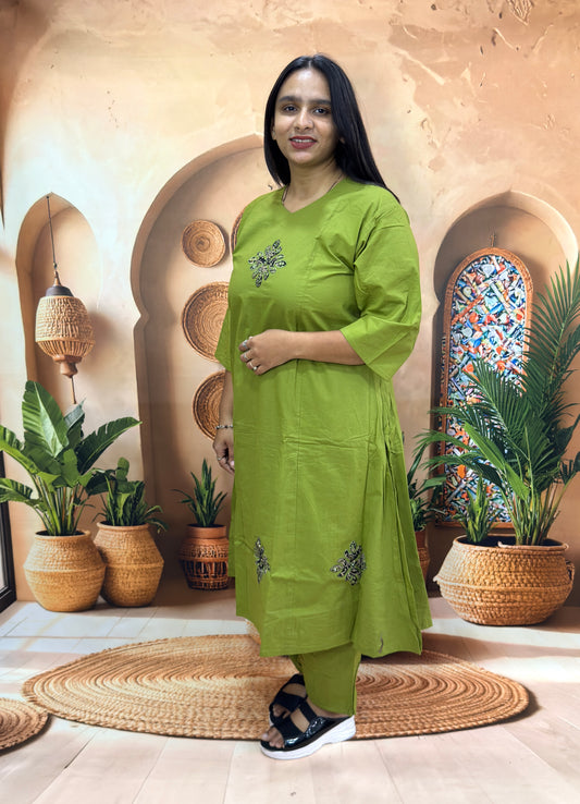 ALINE KURTI PLAZO (DHABU COTTON , WITH WORK)