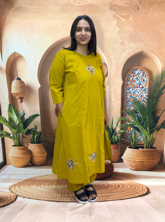 ALINE KURTI PLAZO (DHABU COTTON , WITH WORK)