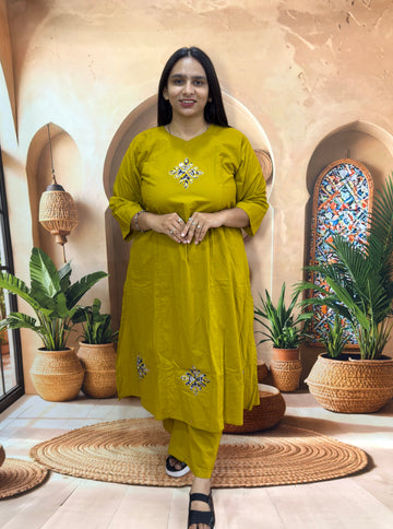 ALINE KURTI PLAZO (DHABU COTTON , WITH WORK)