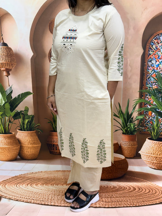 STRAIGHT KURTI PLAZO (DHABU COTTON , WITH WORK)