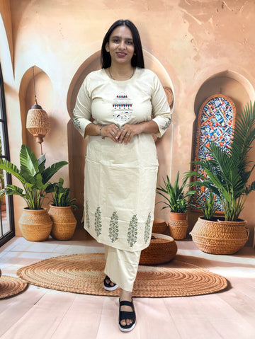 STRAIGHT KURTI PLAZO (DHABU COTTON , WITH WORK)