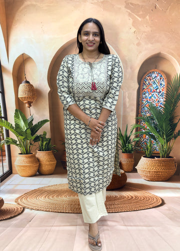 STRAIGHT KURTI (FLEX COTTON,WITH WORK)