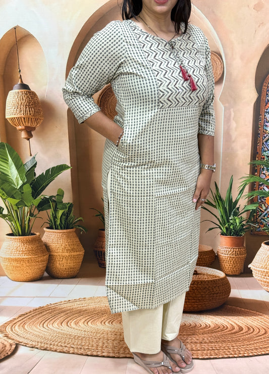STRAIGHT KURTI (FLEX COTTON,WITH WORK)