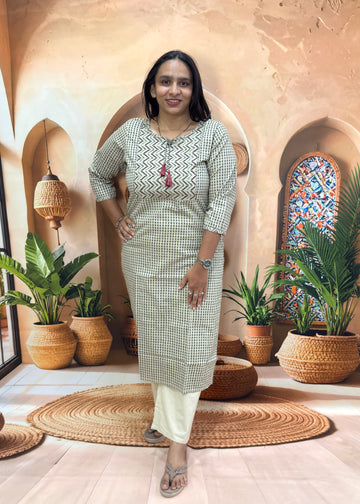 STRAIGHT KURTI (FLEX COTTON,WITH WORK)