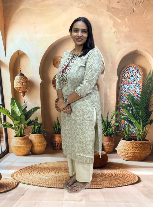 STRAIGHT KURTI (FLEX COTTON,WITH WORK)