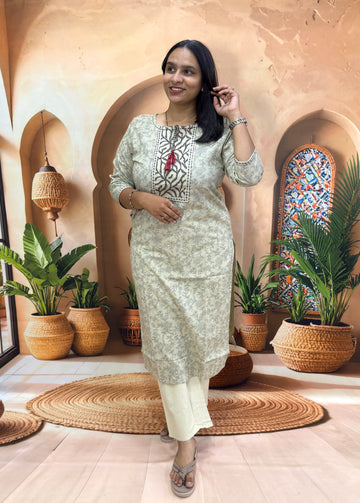 STRAIGHT KURTI (FLEX COTTON,WITH WORK)