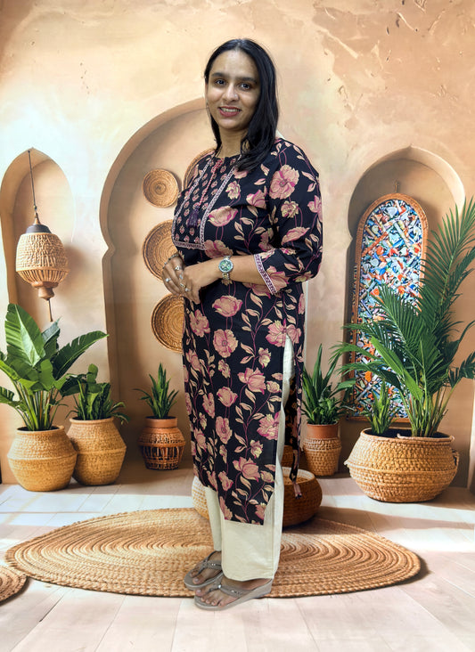STRAIGHT KURTI (PURE CAMRIC COTTON,WITH WORK)