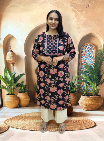 STRAIGHT KURTI (PURE CAMRIC COTTON,WITH WORK)