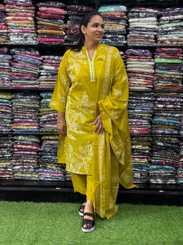 STRAIGHT KURTI PANT DUPATTA (PURE CAMRIC COTTON,WITH WORK)