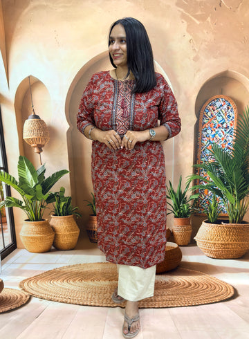 STRAIGHT KURTI (PURE CAMRIC COTTON,WITH WORK)