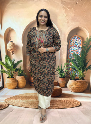 STRAIGHT KURTI (PURE CAMRIC COTTON,WITH WORK)